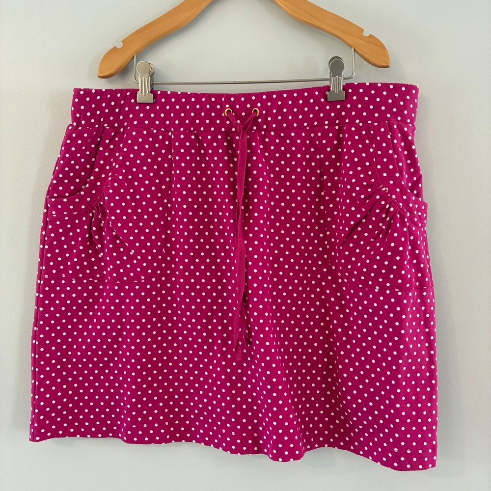 Susan Graver Skort L Pink Polka Dot Drawstring Pockets Preppy Activewear Casual